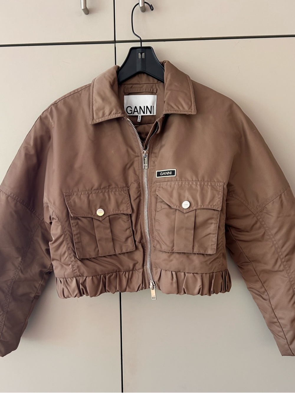 Ganni khaki women’s bomber jacket size 38